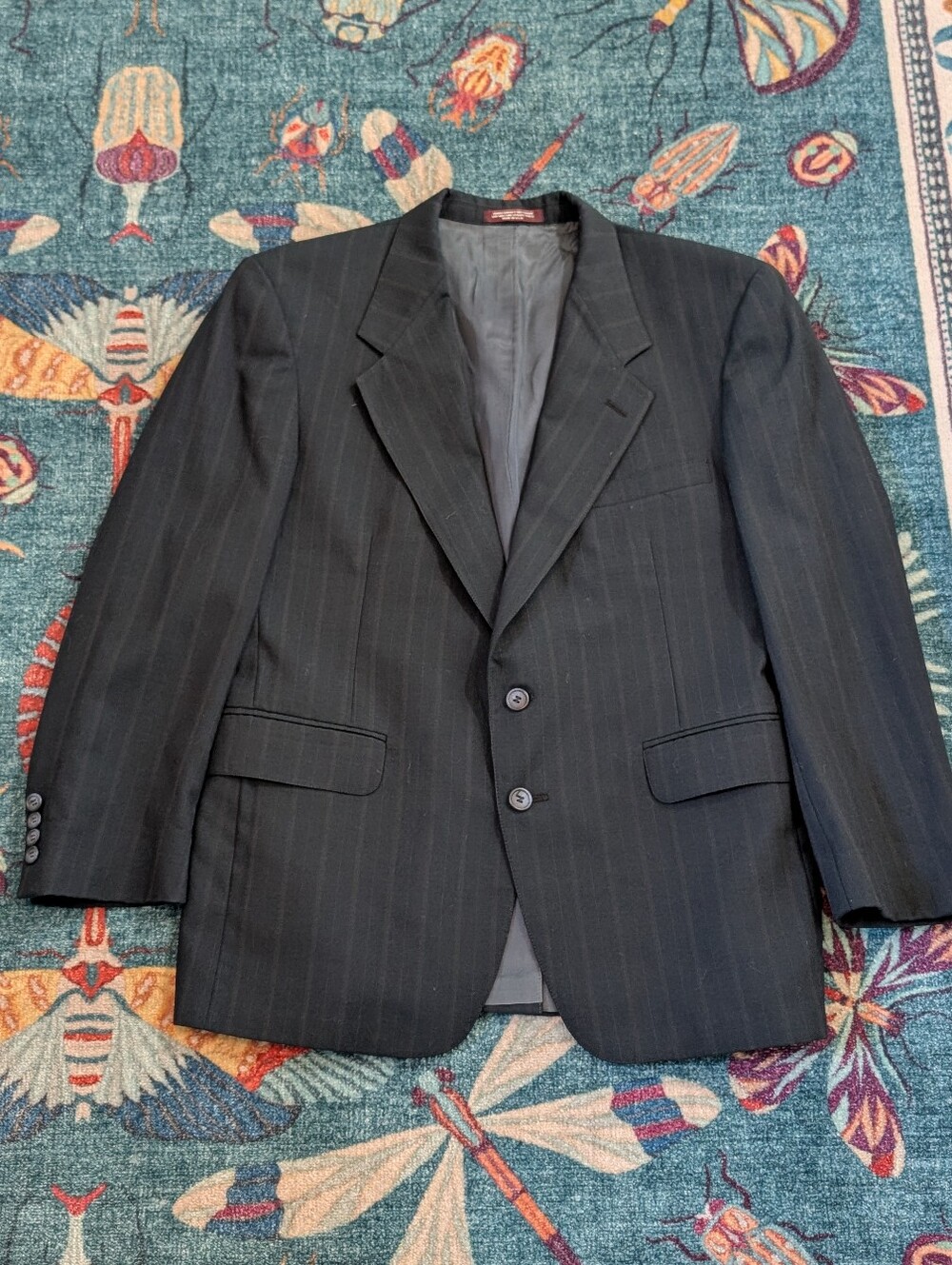 Vintage Evan Picone Men's Black Pinstripe 100% Wool Vented Blazer ~40R USA